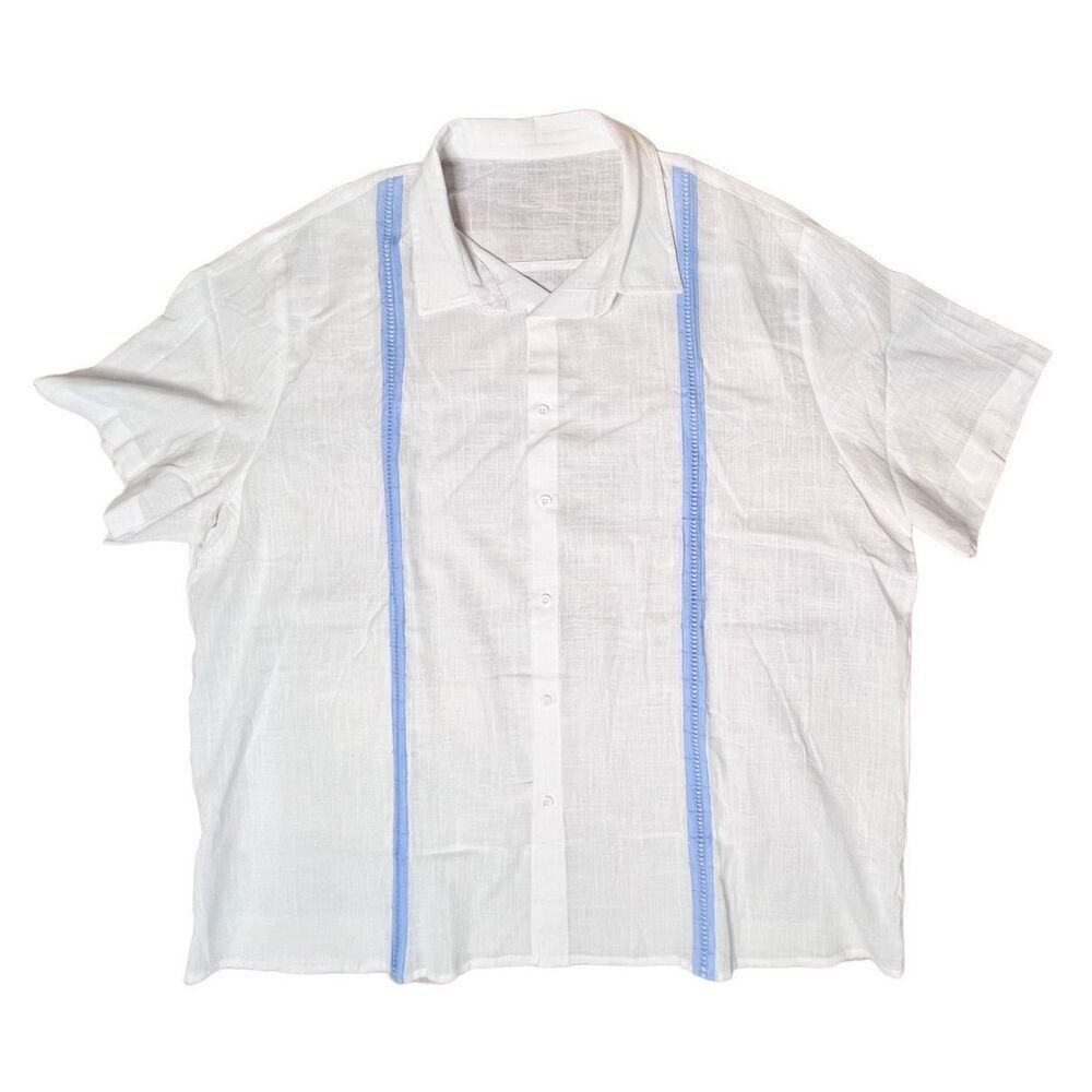 Havana White Blue Stripe Lightweight Flax Cotton ‎ Hawaiian Shirt sz 3X